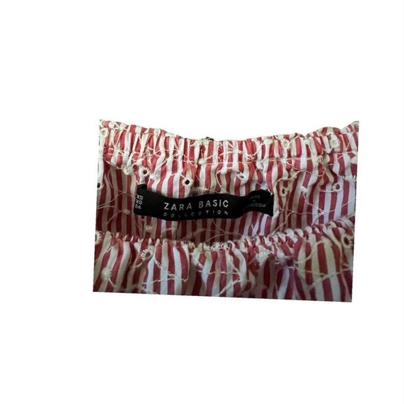 Zara Off Shoulder Red Pin Stripe Poet Sleeve Cropped Top. Size XS - Picture 4 of 7